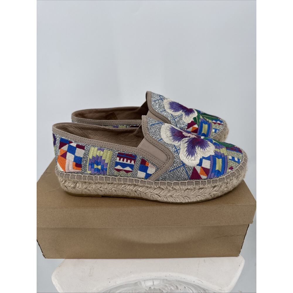 Johnny Was Embroidered Pansies & Flowers Madrid Slip On Espadrille Shoes Sz 39 - Picture 2 of 6